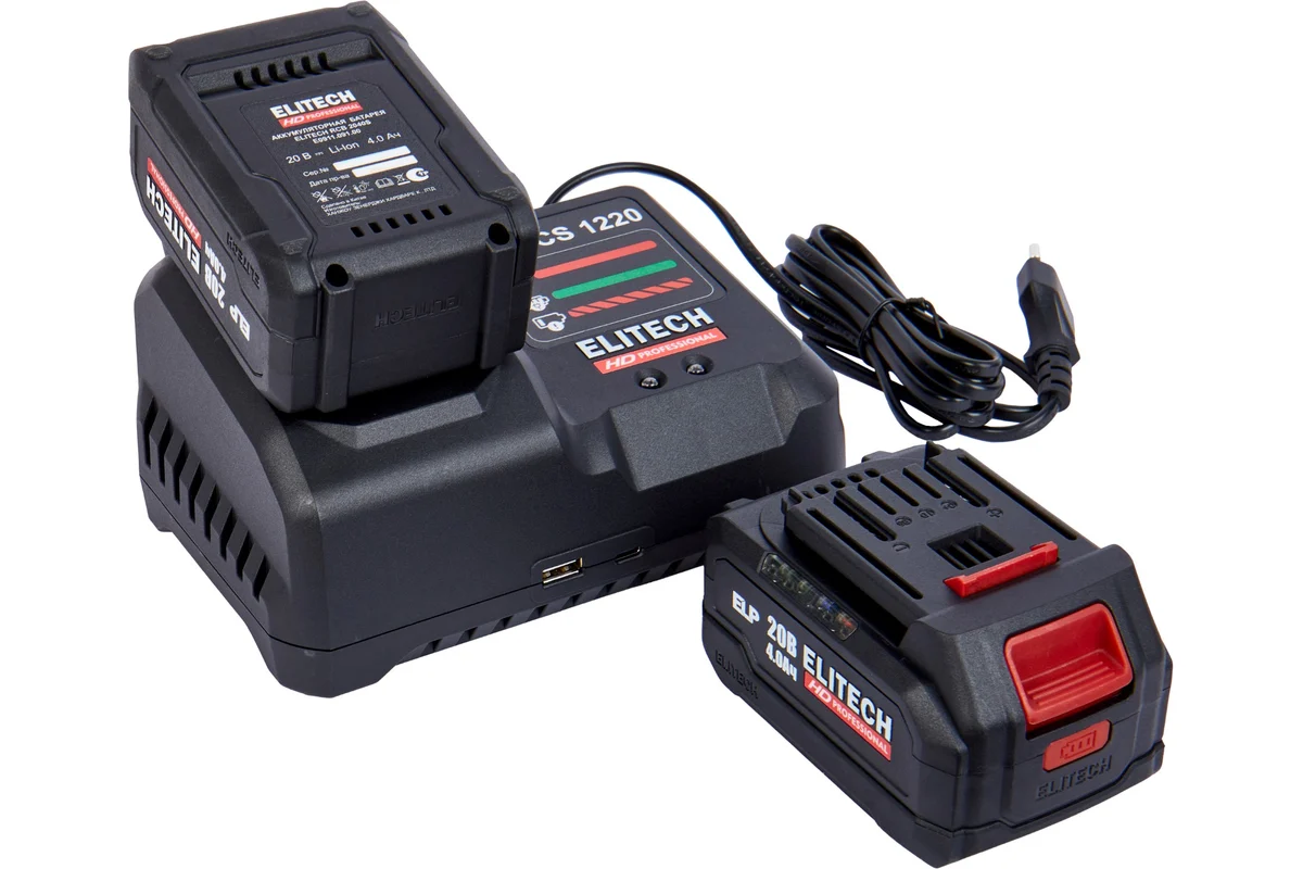 ELITECH HD CW 2009SL (E2201.059.02) Гайковерт ак(уд) б\щет, 20В, 2х4.0Ач,0-2400у\м, 900Нм, кв 1/2" 