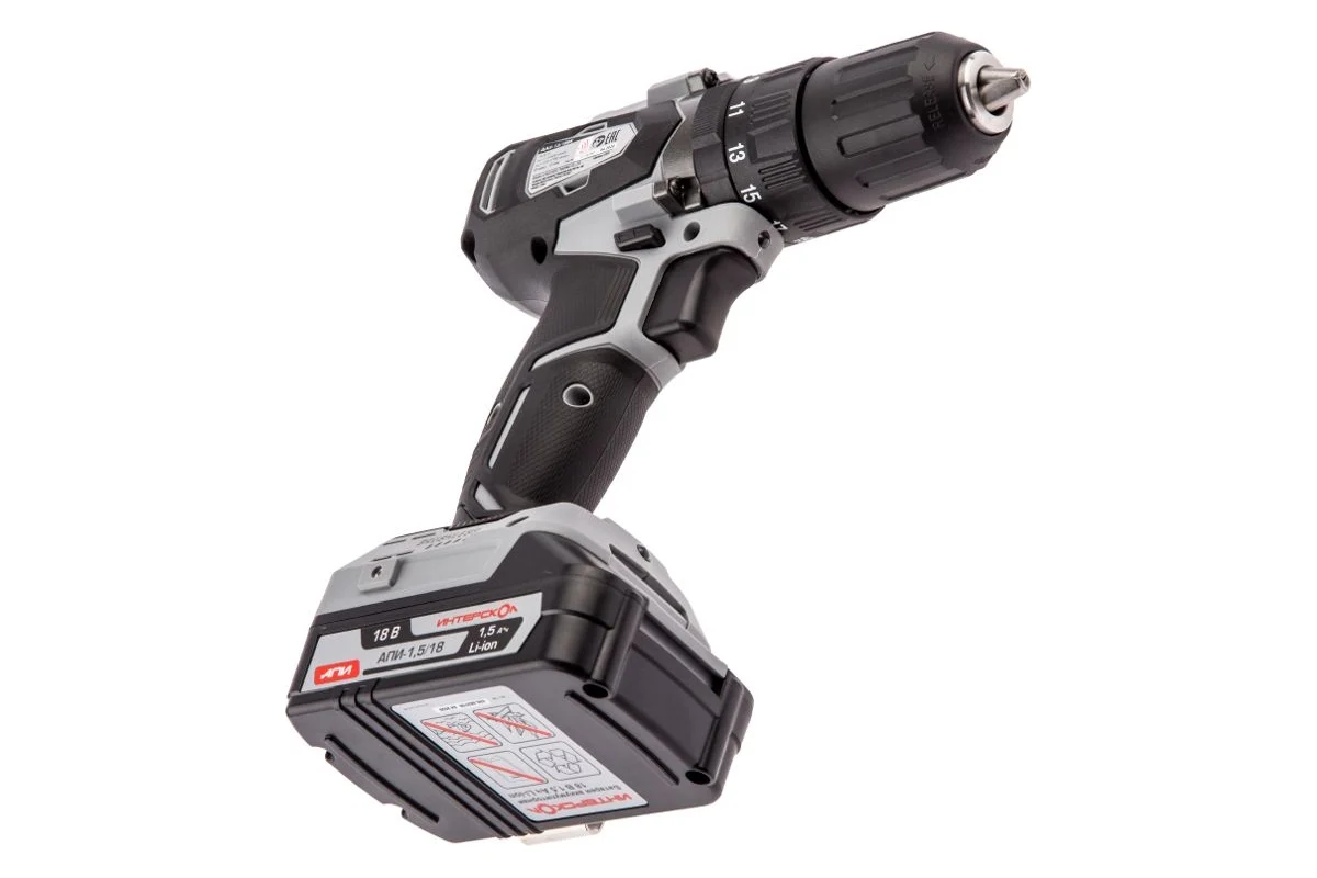 ИНТЕРСКОЛ ДАУ-13/18ВК акк. удар. дрель-шуруп. Li-ion АПИ (кейс, 2 аккум. 1,5Ач, ЗУ)