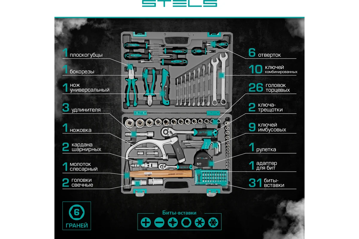 Набор инструмента 1/2", 1/4",  98 пр., пластиковый кейс// STELS