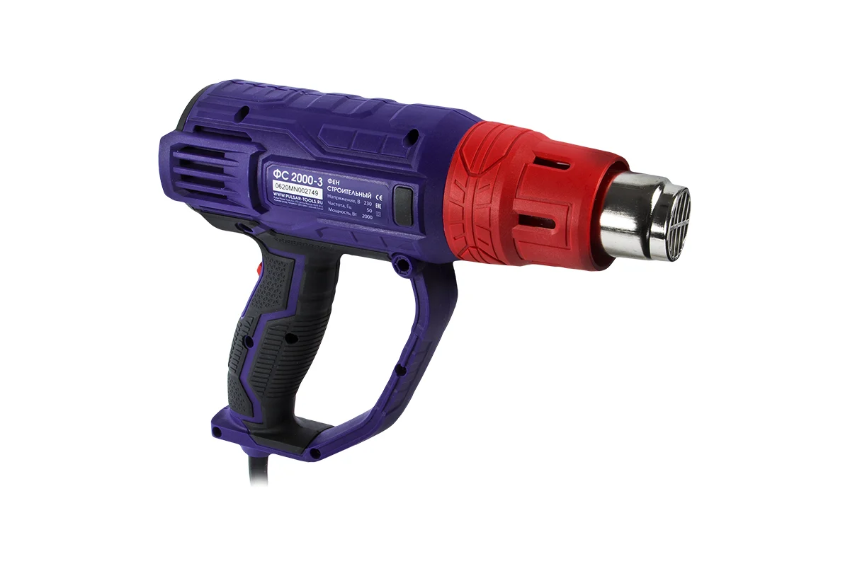 Фен строительный ПУЛЬСАР ФС 2000-3 2000 Вт, 60/600 С, 0,9кг+4насадки,кейс