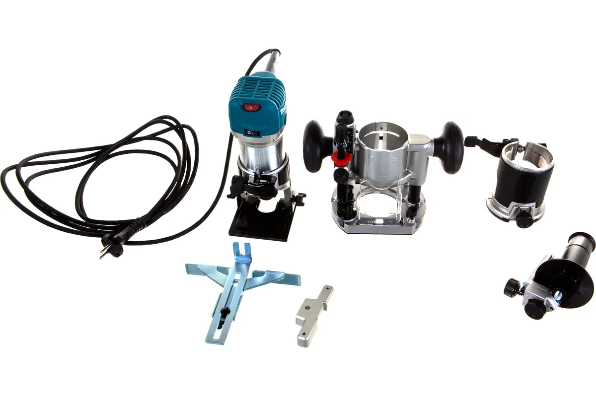 Makita Фрезер кромочный RT0700CX2,710Вт, 10000-30000 об\м, цанга-6/8мм, 3 основания, сумка, 1,8кг