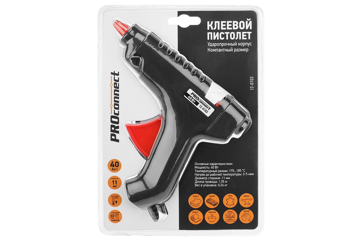 Пистолет клеевой 40Вт (стержни 11 мм) 12-0103 //Proconnect