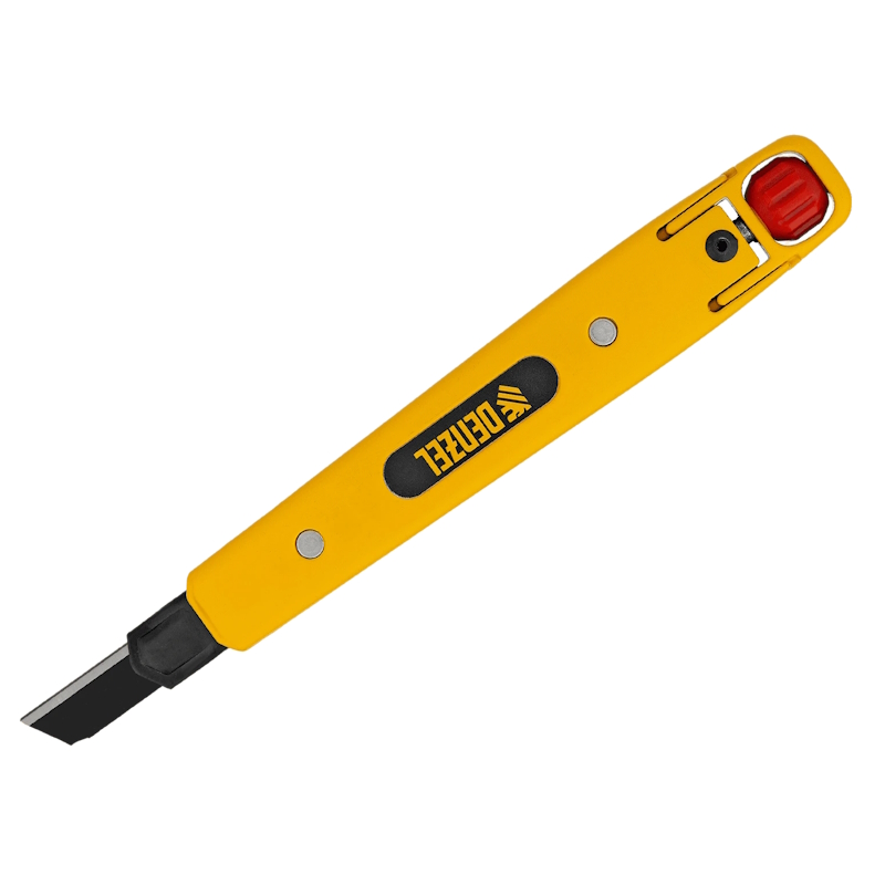 Нож, 9 мм, сменное лезвие, SK4, алюминиевый корпус, торцевой зажим// Denzel