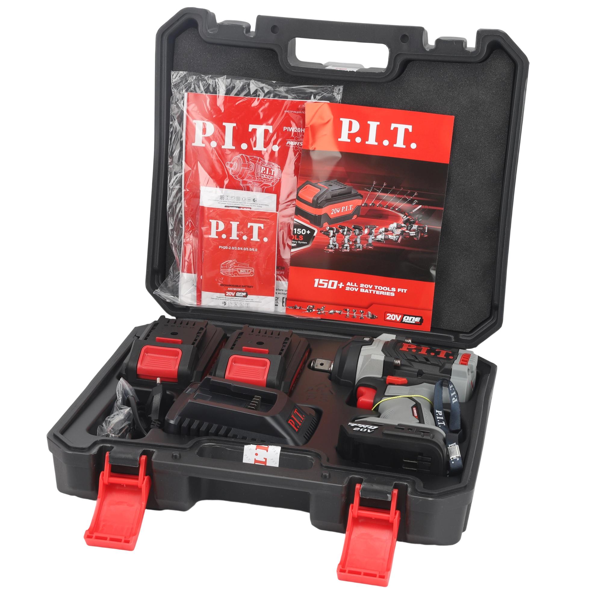Гайковерт IMPACT аккум. бесщеточный P.I.T. PIW20H-600A/2 (20В, 600Нм, 1/2", 3ск, 0-2800уд/мин,2х4Ач)