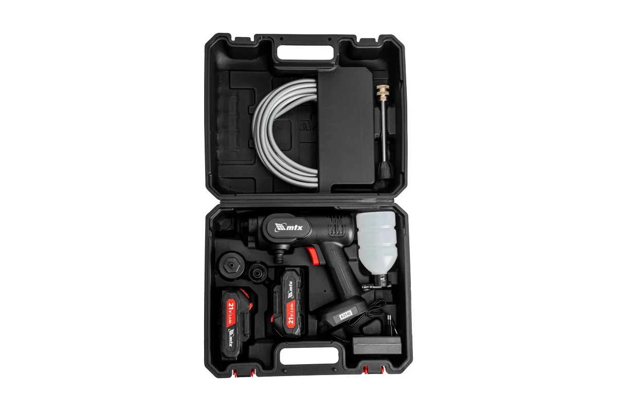 Моечная машина высокого давления аккумуляторная А-21-02, 40 бар, 4 л/мин, Li-ion 21 В, 2 акк.// MTX
