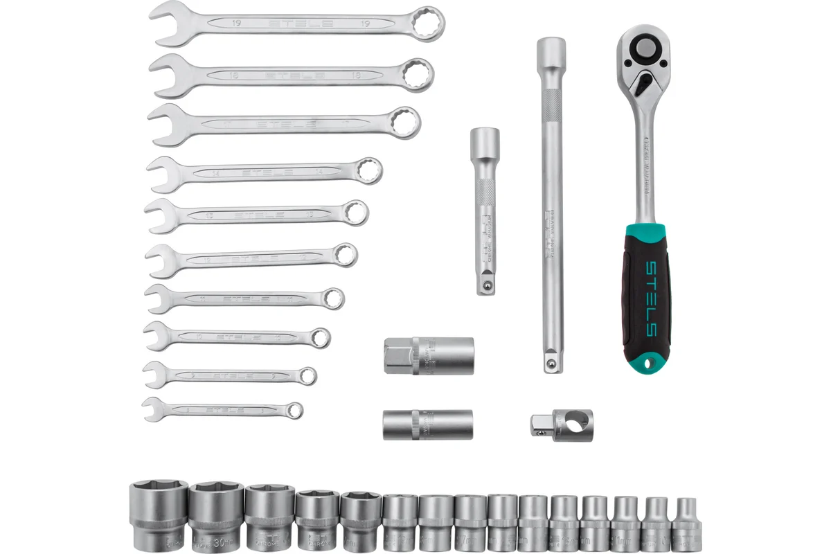 Набор инструмента 1/2", пластиковый кейс 31 предмет,  STELS  