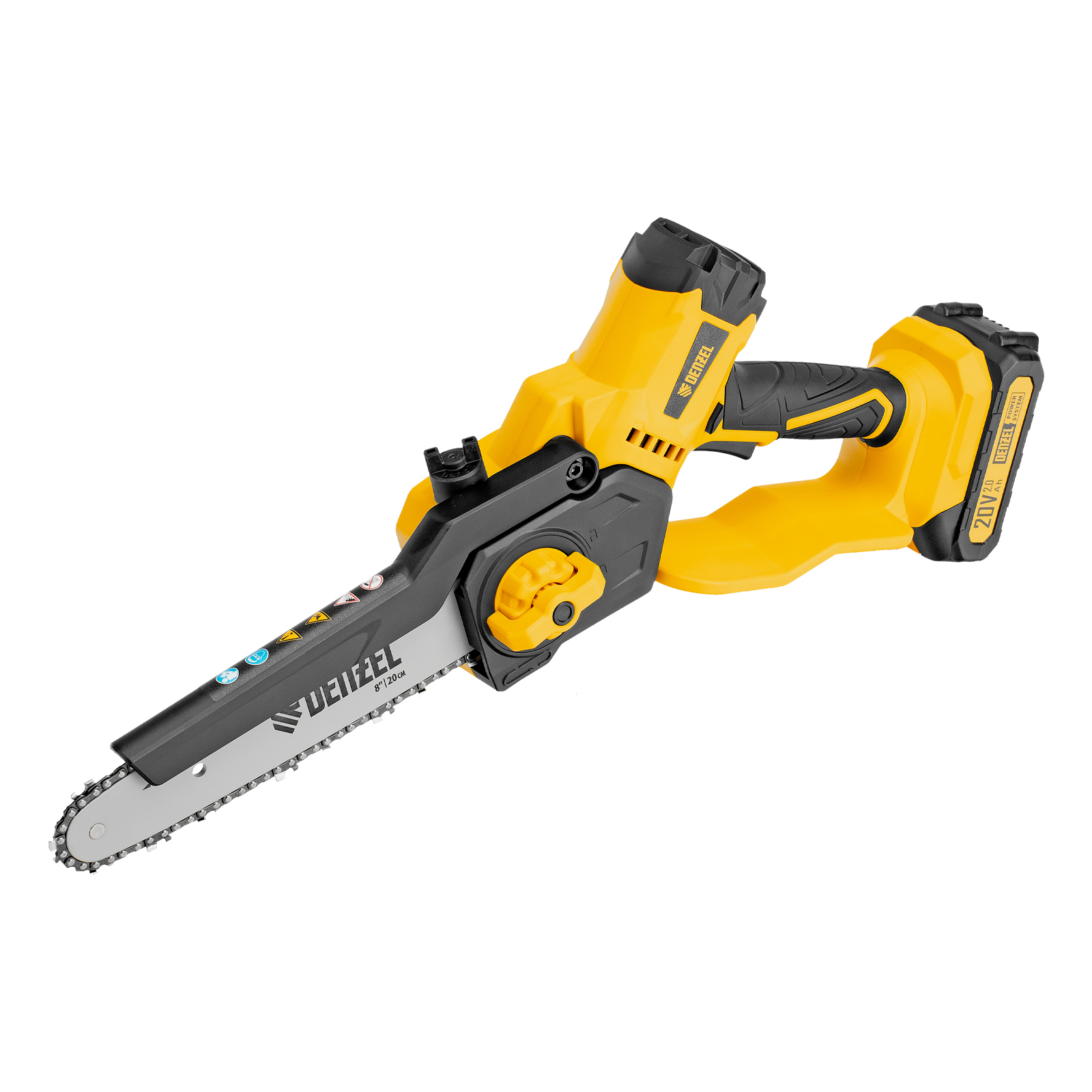 Цепная мини-пила аккумуляторная бесщет., СCS-200BL, шина 200 мм, Li-Ion, 20 В, // Denzel