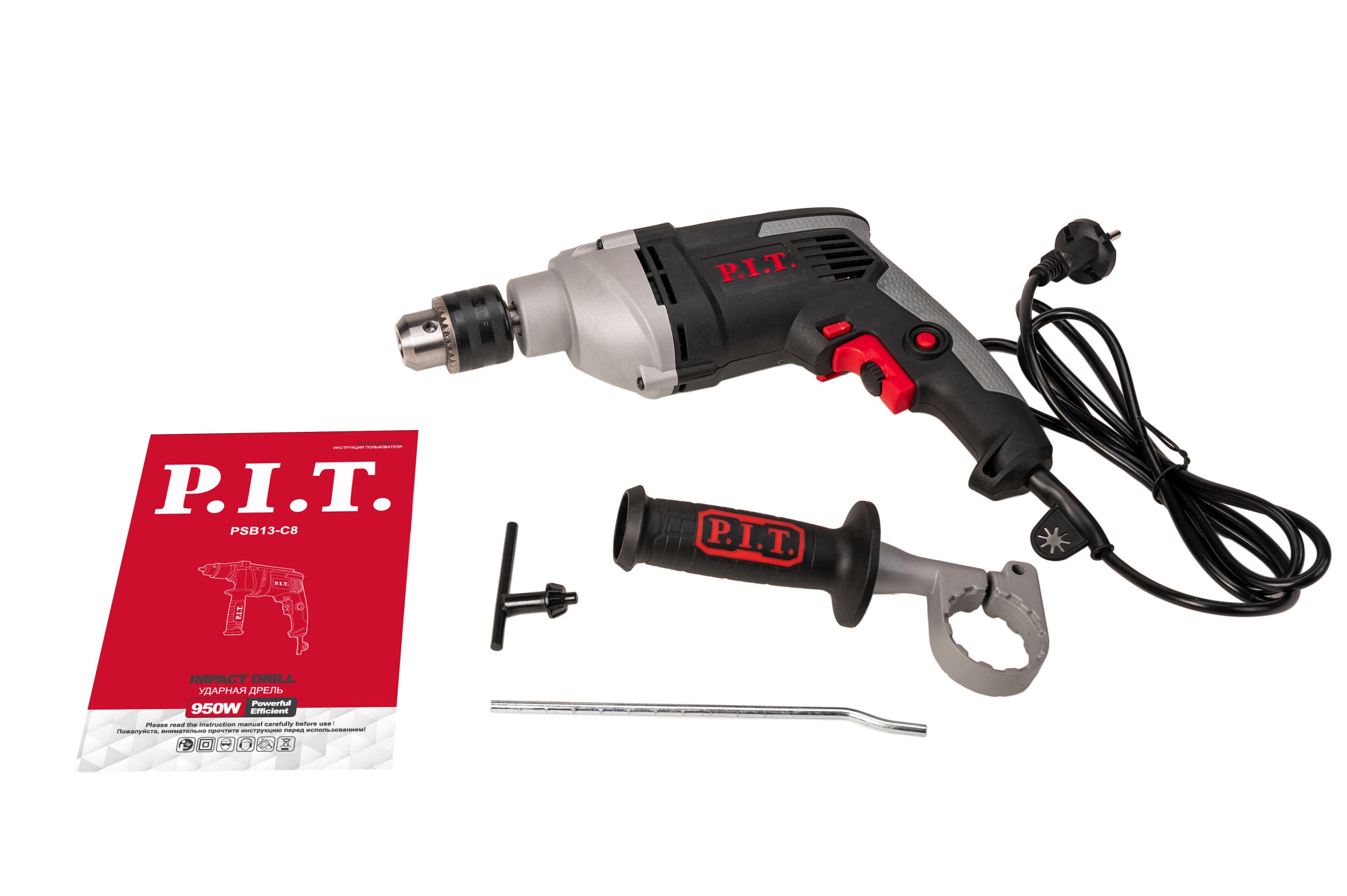 Дрель ударная электрич. P.I.T. PSB13-C8 (950Вт, ключ. патрон 13мм, 0-3000 об/мин, 0-48000 уд/мин)