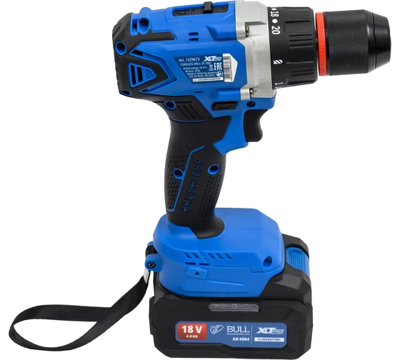 Аккум. дрель-шуруповерт BULL SR 1802 в чем. БЕСЩЕТ., 18 В, 80 Н*м, 2*4 А*ч акб, БЗП(мет.) 13 мм 