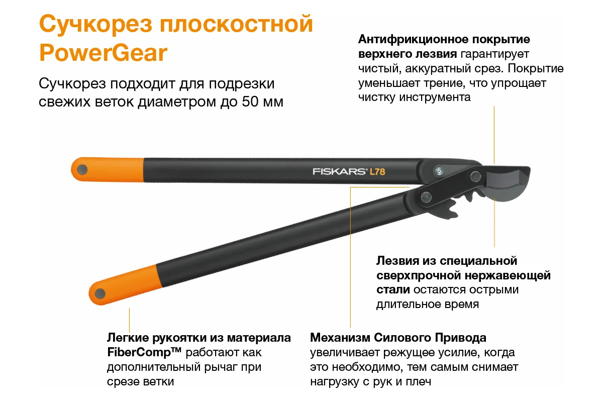 Сучкорез плоскостной L78 FISKARS PowerGear большой (112590)