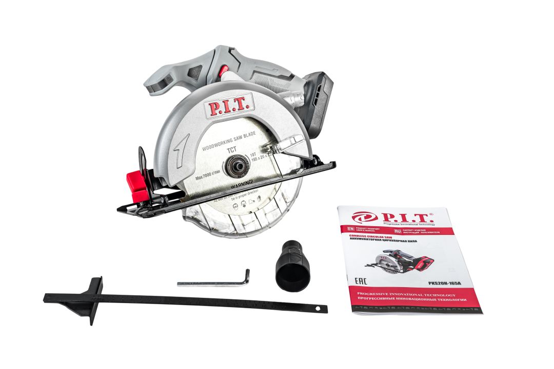 Пила циркулярная аккум. P.I.T. PKS20H-165A SOLO (20В, диск 165мм, пропил 52мм, 4300об/мин, накл.45°)
