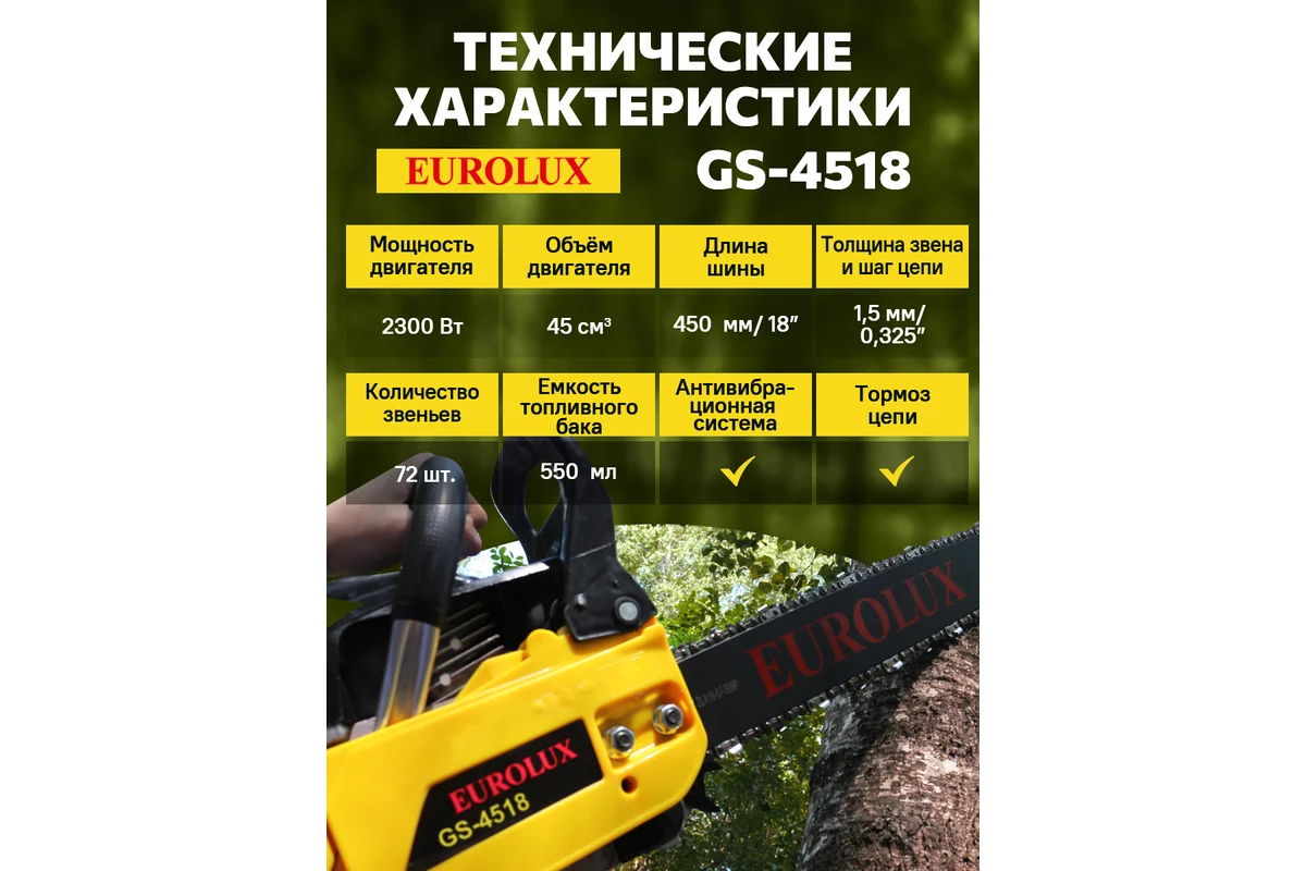 Бензопила GS-4518 Eurolux