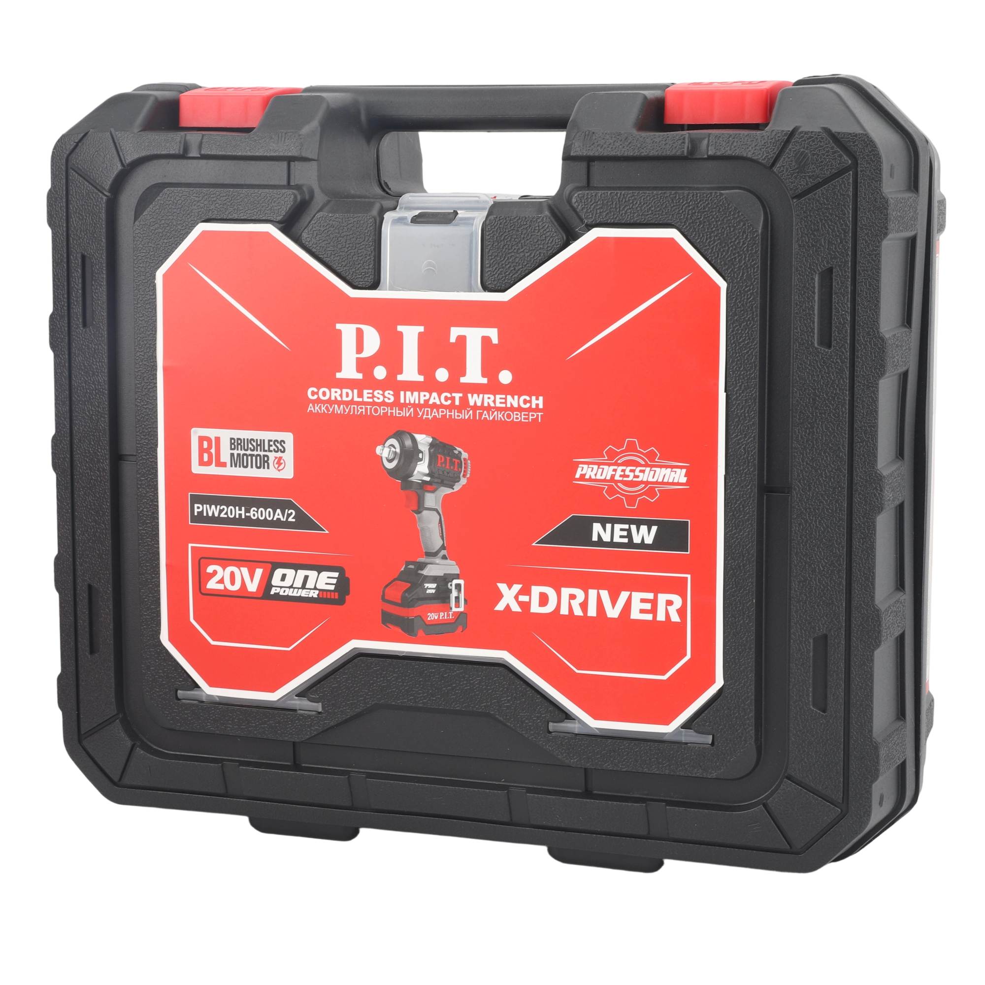 Гайковерт IMPACT аккум. бесщеточный P.I.T. PIW20H-600A/2 (20В, 600Нм, 1/2", 3ск, 0-2800уд/мин,2х4Ач)