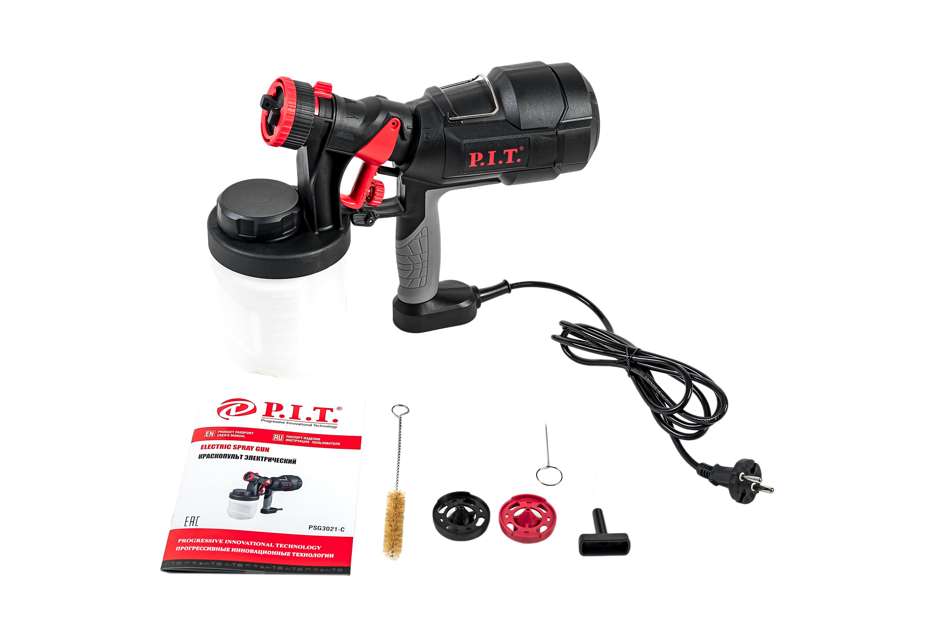 Краскопульт электрич. P.I.T. PSG3021-C (500 Вт, 800мл/мин, емкость 900мл)