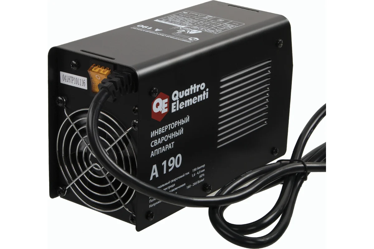 Аппарат электродной сварки, инвертор QUATTRO ELEMENTI A 190 (190 А, ПВ 60%, до 4.0 мм, 3.6 кг, 160-2