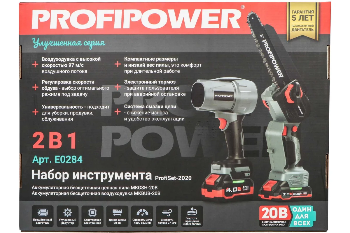 Аккумуляторный б/щ НАБОР 2в1 PROFIPOWER ProfiSet-2D20 (Li-ion-2шт, 20B, 2.0Ач, 4.0Ач, в кор.