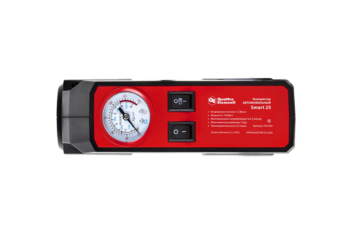 Компрессор автомобильный QUATTRO ELEMENTI Smart 25 (12 Вольт, 100 Вт, 7 бар, 25 л/мин, сумка)