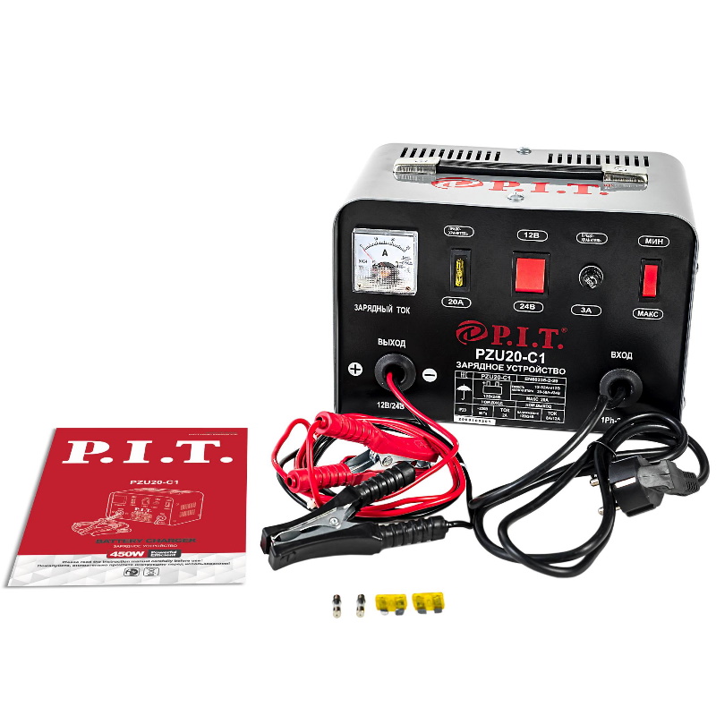 Зарядное устройство P.I.T. PZU20-C1 МАСТЕР (450Вт, ток 8/12А, макс.20А, 12/24В, ёмк.акб 12-58Ач)