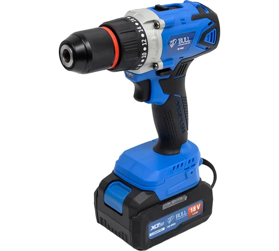 Аккум. дрель-шуруповерт BULL SR 1802 в чем. БЕСЩЕТ., 18 В, 80 Н*м, 2*4 А*ч акб, БЗП(мет.) 13 мм 