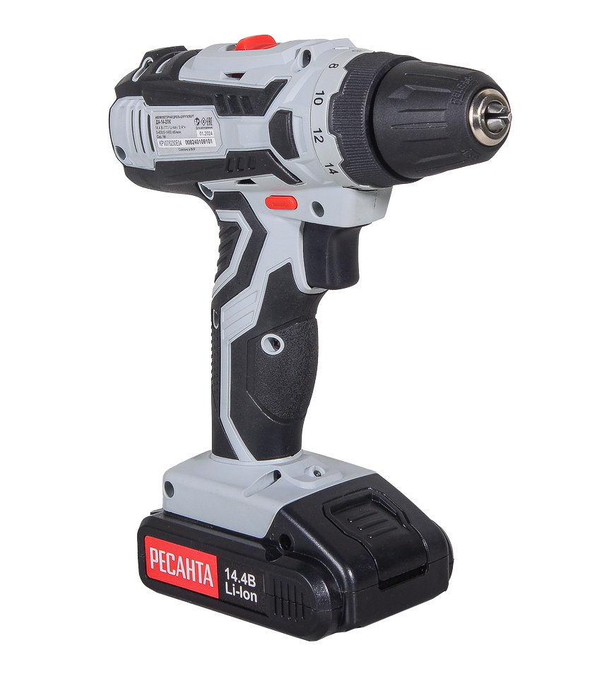 Дрель-шуруповерт аккумуляторная ДА-14-2ЛК Ресанта, 14.4В 2х2,0 Ач Li-ion, 50Нм, БЗП