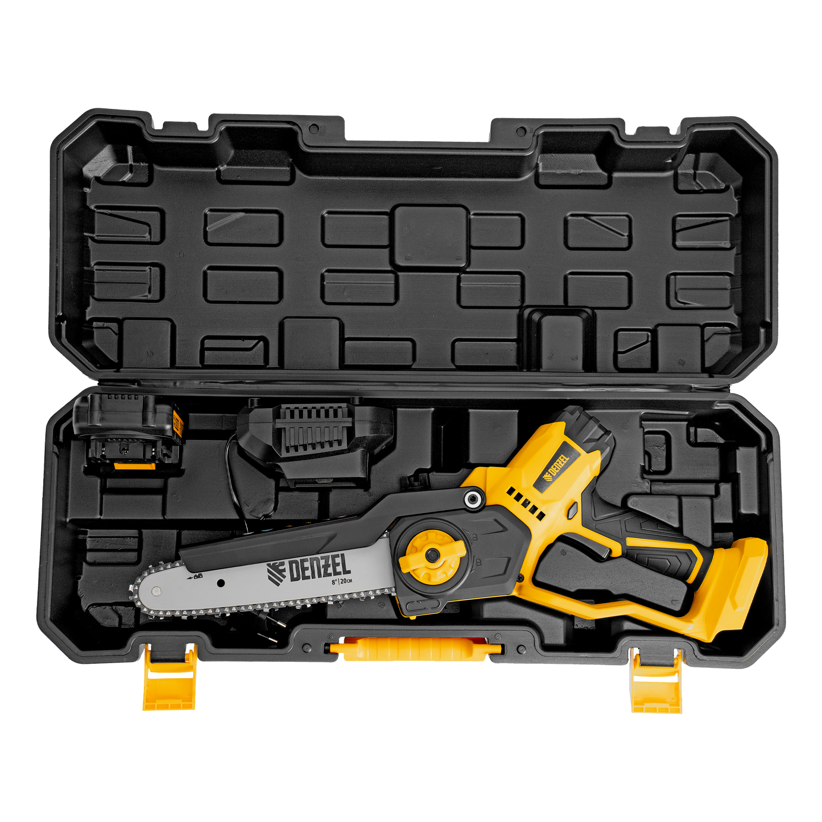 Цепная мини-пила аккумуляторная бесщет., СCS-200BL, шина 200 мм, Li-Ion, 20 В, // Denzel