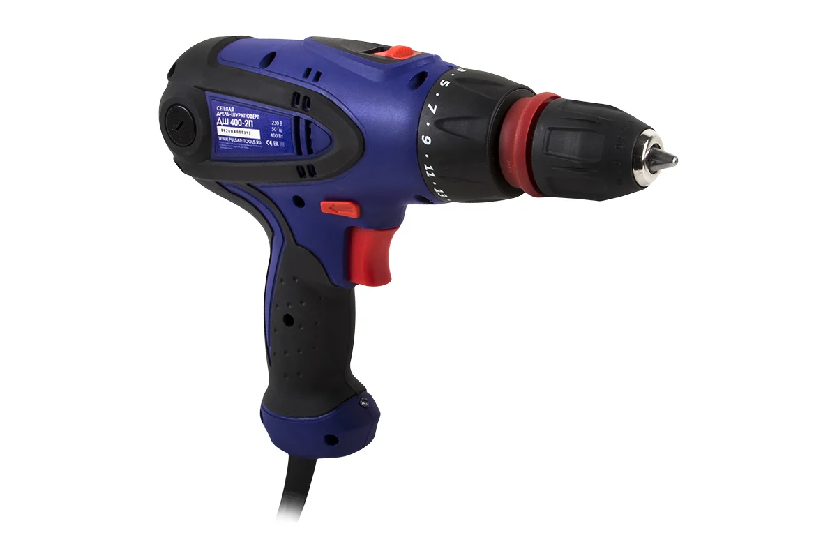 Шуруповерт сетевой ПУЛЬСАР ДШ 400-2П, 400 Вт, 40Hm, 10мм 2ск,1,5кг