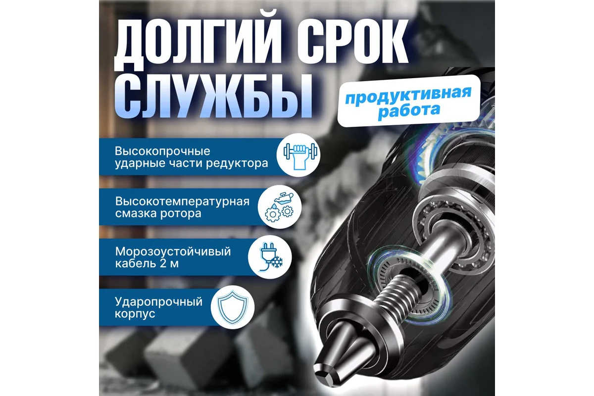 Перфоратор BULL BH 2802 в чем. 850 Вт, 3.2 Дж, 28 мм, 4 реж. + 2 зубила, 3 сверла, БЗП в комплекте