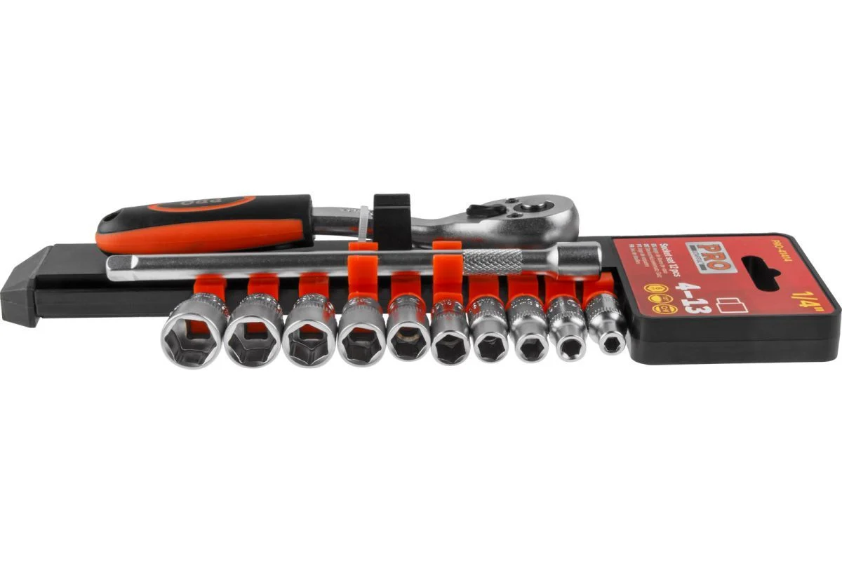 Набор головок 1/4" 4-13мм 12предм. PRO STARTUL (PRO-41414) (пласт. подвес, 6 граней)
