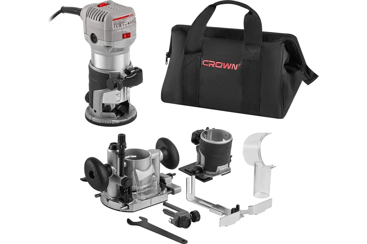 Кромочный фрезер CROWN CT11023, 710Вт, 13000/33000об/мин, цанга 6/8мм