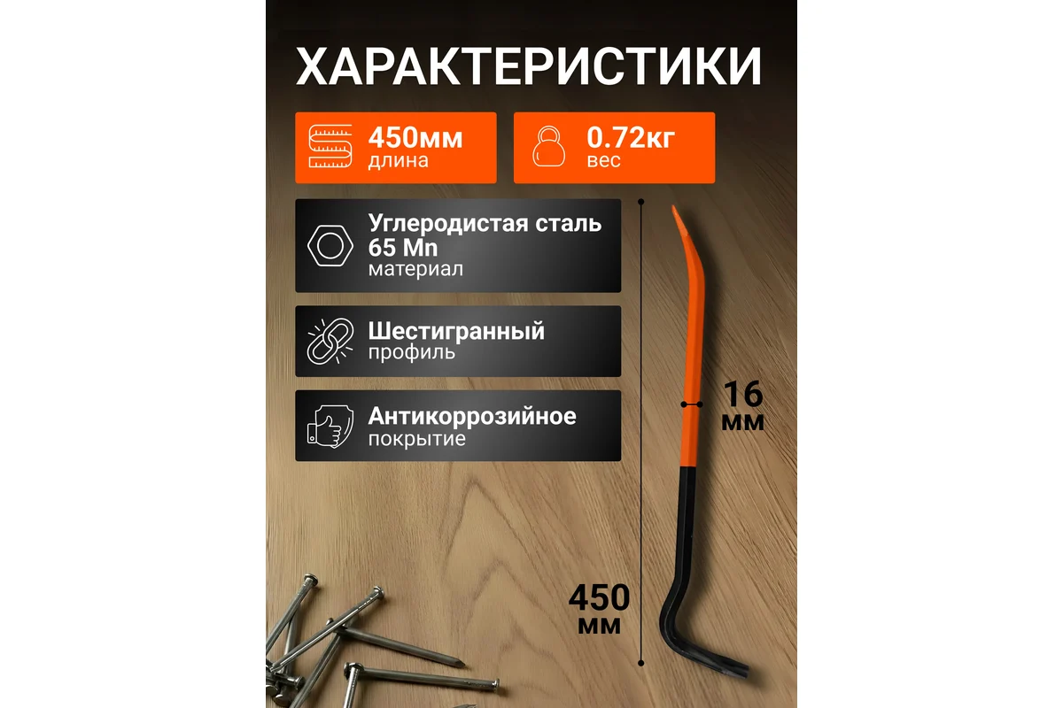 Лом-гвоздодер шестигр. 450х16мм STARTUL MASTER (ST4094-45)