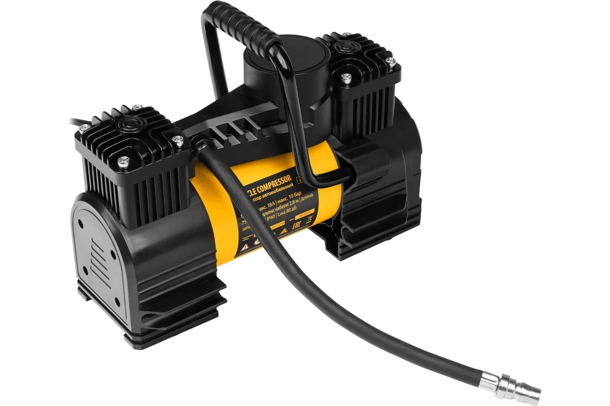 Компрессор автомобильный AC-75, 12 В, 10 атм., 75 л/мин, LED// Denzel