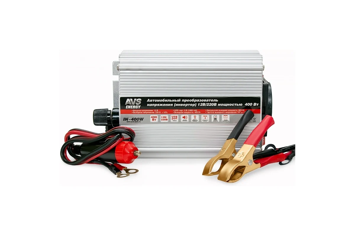 Инвертор автомобильный 12/220V AVS IN-400W