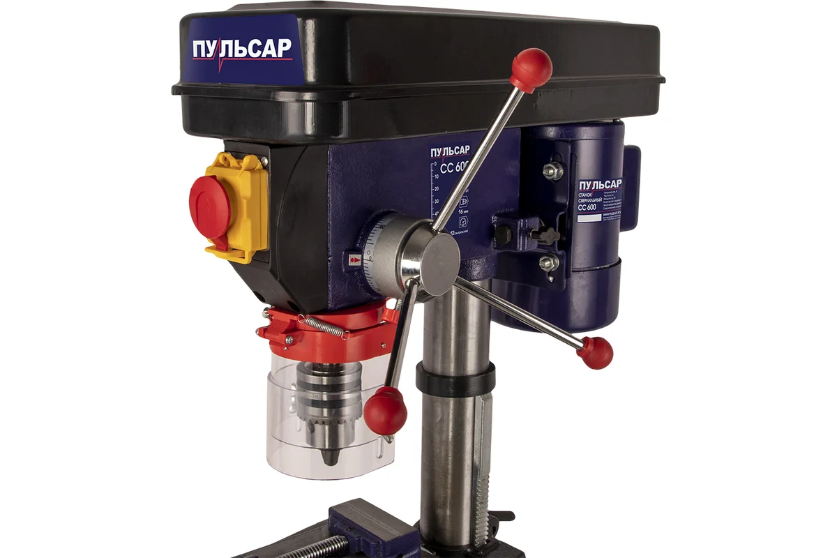 Сверлильный станок ПУЛЬСАР СС 600 + тиски 600Вт,16мм,12 ск. 220-2450об/мин