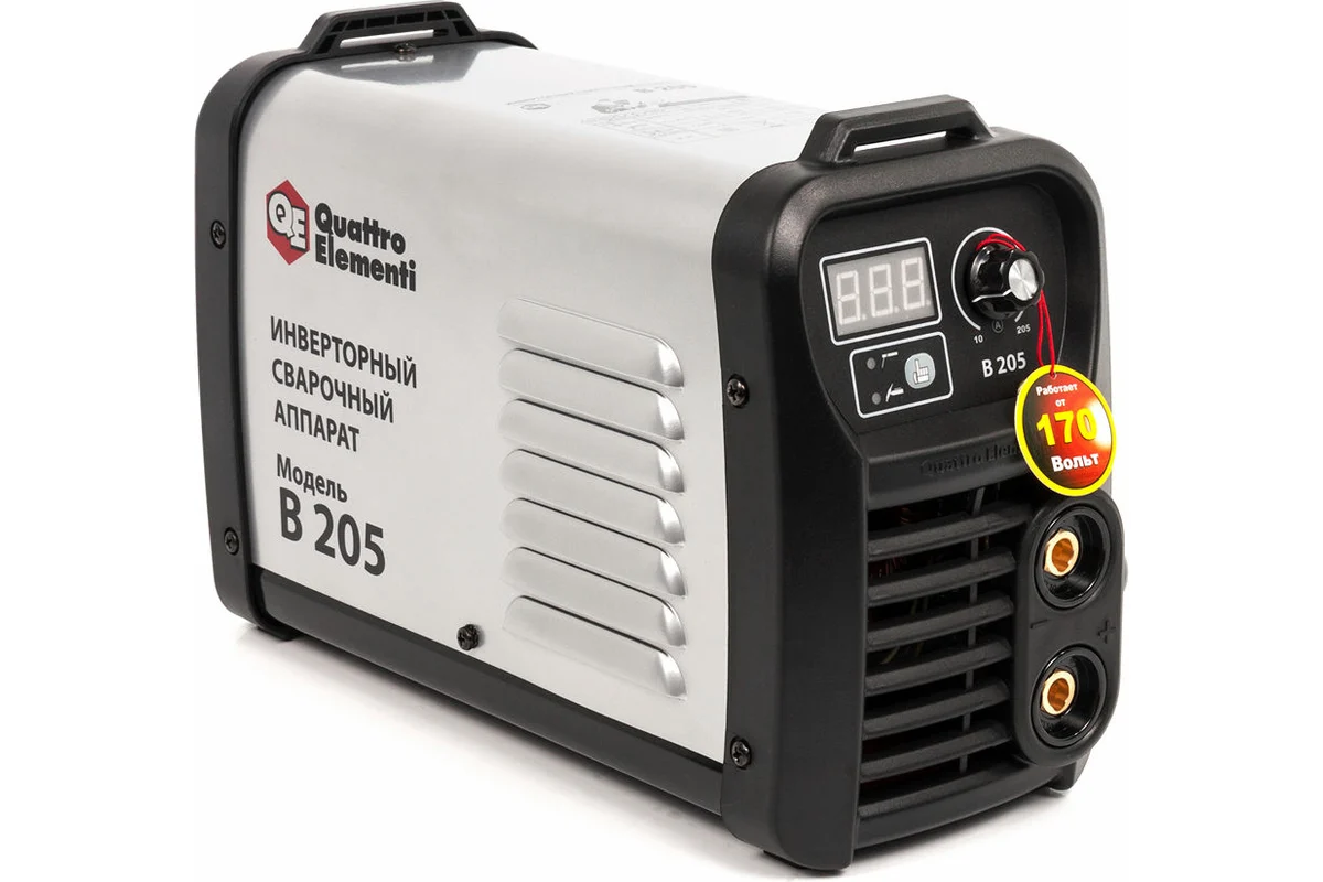 Аппарат электродной сварки, инвертор QUATTRO ELEMENTI B 205 (205 А, ПВ 80%, до 5.0 мм, 5.3 кг, Диспл