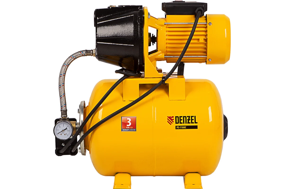 Насосная станция PS1100С, 1100 Вт, 4500 л/ч, ресивер 24 л, напор 46 м, чугун// Denzel