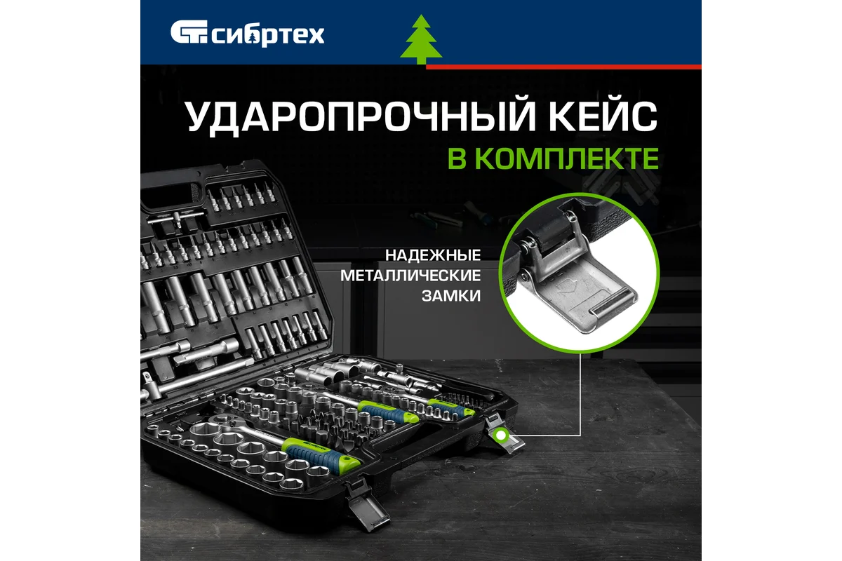 Набор инструментов, 1/2", 3/8", 1/4", пластиковый кейс 172 предм.// Сибртех