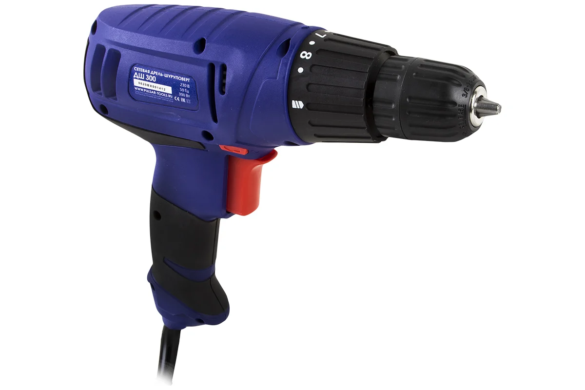 Шуруповерт сетевой ПУЛЬСАР ДШ 300, 300 Вт, 19Hm, 10мм 1ск,1,3кг