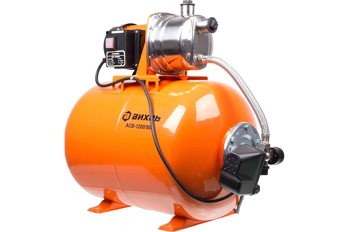 ВИХРЬ Насосная станция АСВ-1200/50Н,1,2кВт, ресивер 50л, гл. вс. 9м, h подъема 40м, 70л/мин,эжектор