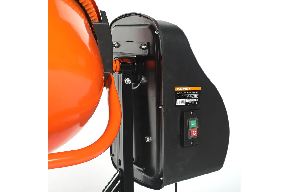 Бетоносмеситель PATRIOT BM 128C, 350 Вт, 120 кг готовой смеси, венец - чугун