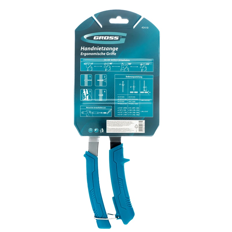 Заклепочник ручной, 290 мм, поворотный, 0-360, заклепки 2,4-3,2-4,0-4,8 мм// Gross