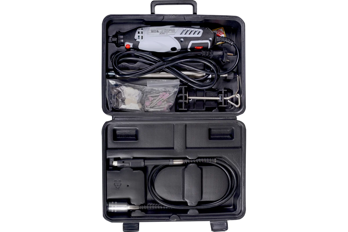 РЕСАНТА Г-180ЭГ  Эл. гравер, 180 Вт, 34000 об/мин, цанга 2,3-3,2 мм, гибкий вал, насадки, кейс