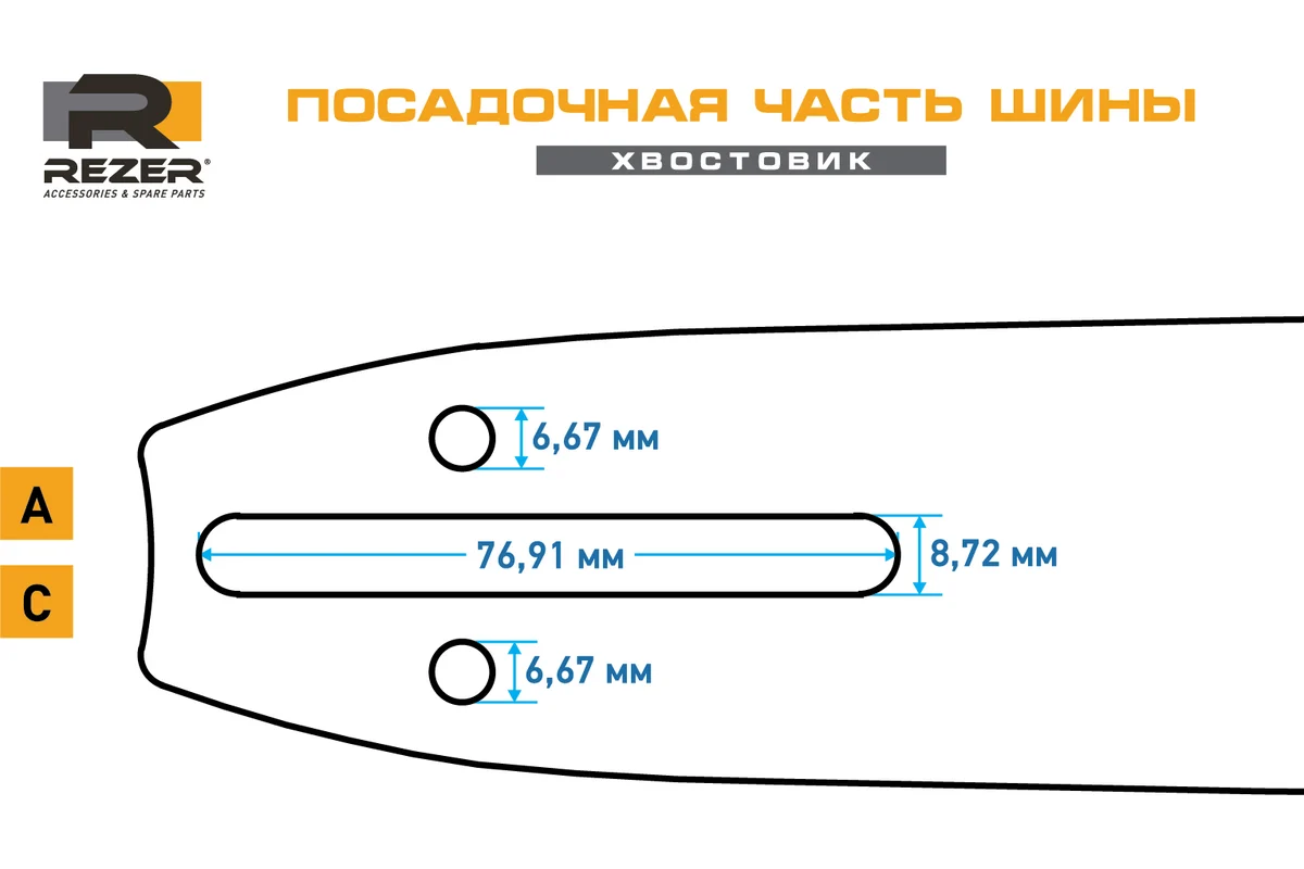 Шина 14" 3/8" 1,3 сварная (Husqvarna 236/240, Partner, Poulan, Makita 14"-52 зв.) //REZER