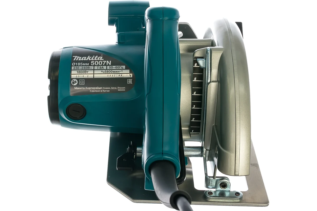 Makita Дисковая пила 5007N, 1,8кВт, пропил 63.5мм, диск 185*30мм, 5800об/мин