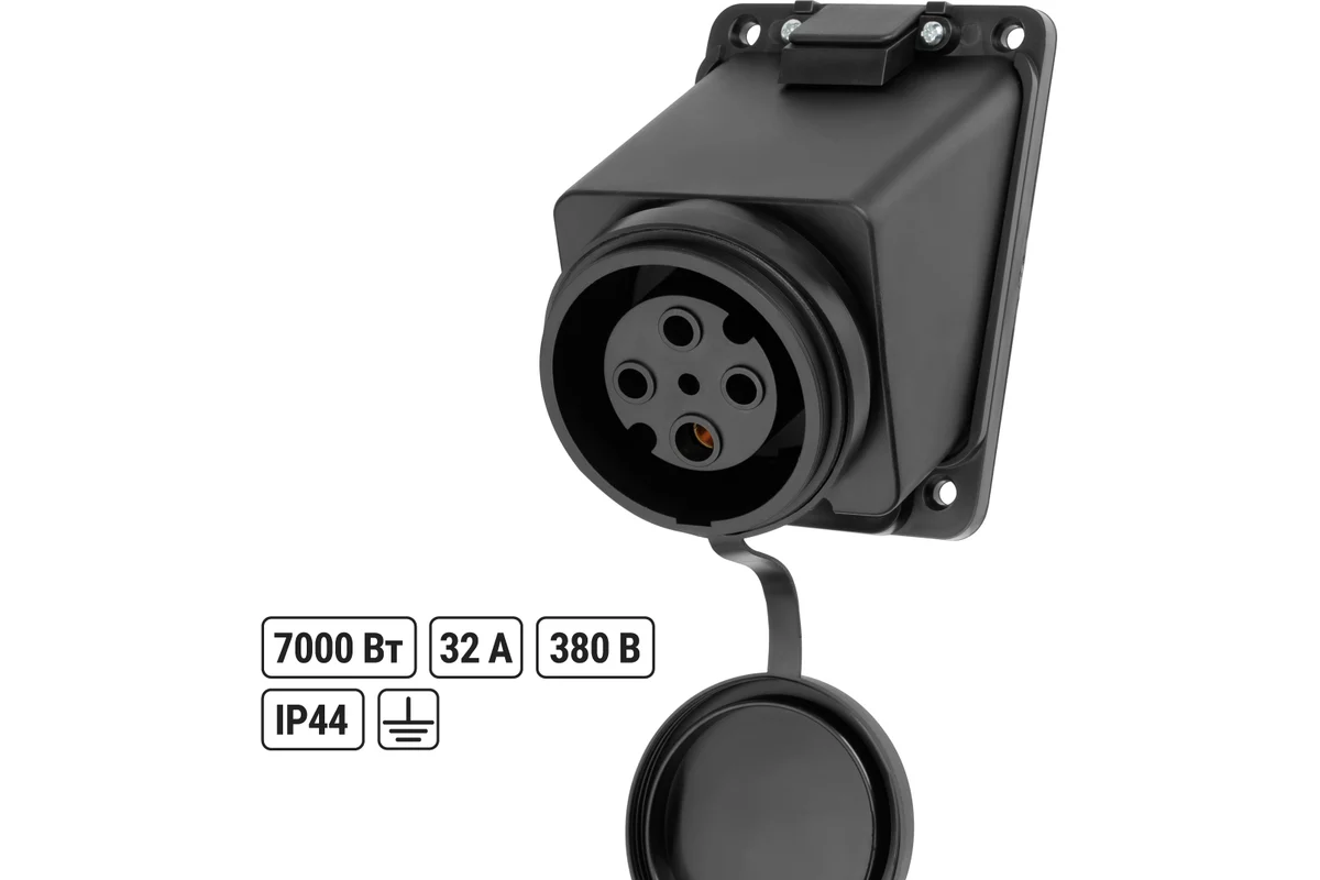 Розетка настенная с загл. наклон. каучук 3Р+РЕ 32А 380В IP44 TDM*