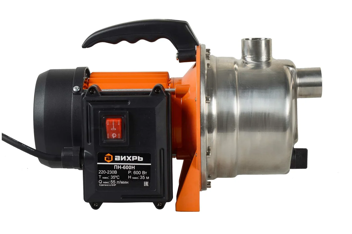 ВИХРЬ Насос поверхностный ПН-600Н, 600Вт, гл. всас. 9м, H 35м, 35 л/мин