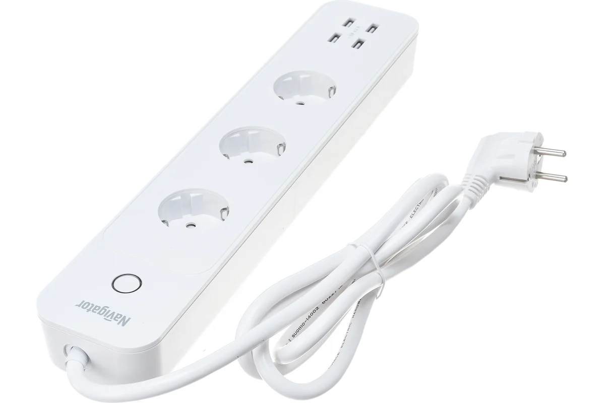 Navigator Wi-Fi сет. удл. ДУ/РУ 3 роз.+4USB 16A (3680Вт) 1.5м таймер, счетчик NSH-PE-01-WiFi 14557