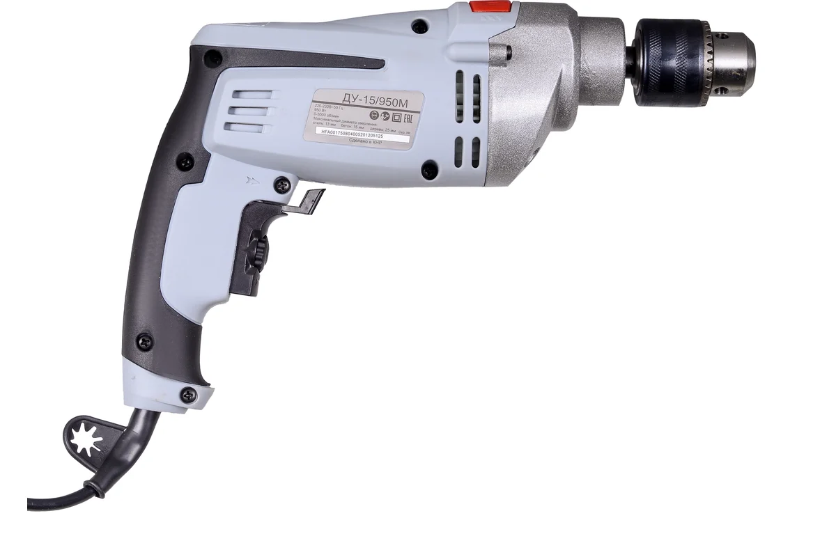 РЕСАНТА ДУ-15/950М Дрель ударная, 950 Вт. 1-ск, КЛП 13 мм, 0-3000 об/мин, дер./сталь 25/13 мм