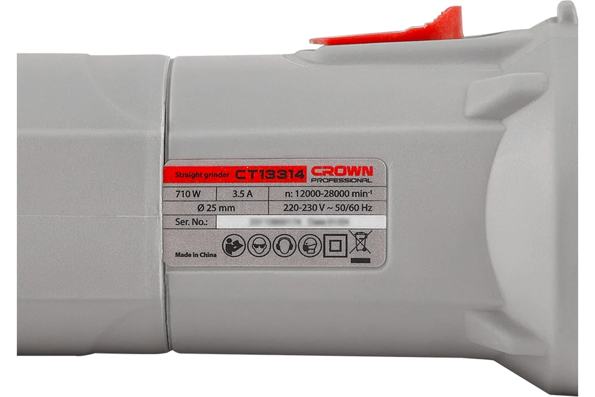 Прямая шлифовальная машина CROWN CT13314, 710Вт, 12000-28000 об/мин, цанга 6мм