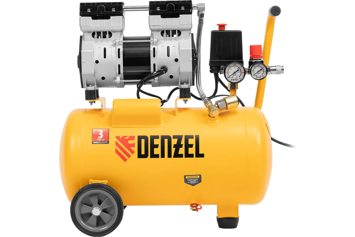 Компрессор DLS950/24 безмаслянный малошумный  950 Вт, 165 л/мин,ресивер 24 л// Denzel