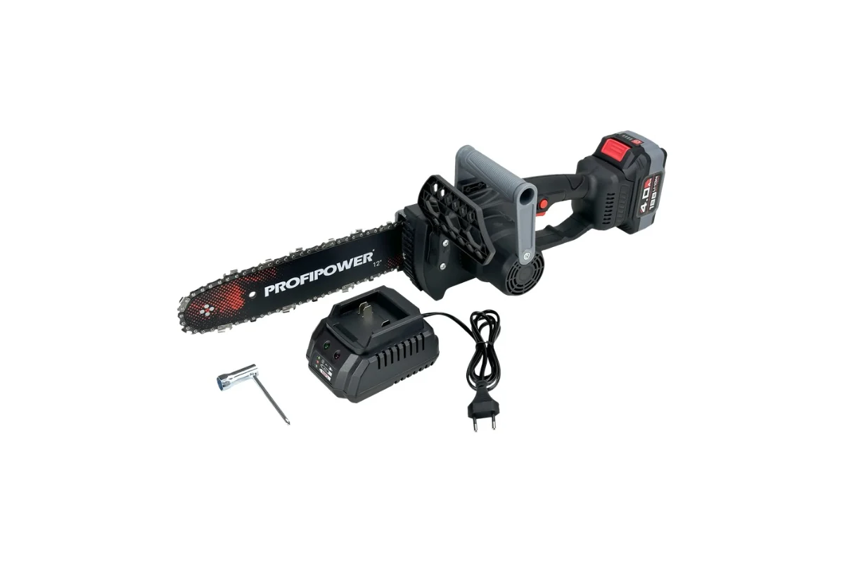 Аккум. б/щ цепная пила PROFIPOWER MKDUC-20В  (20В,Li-ion-1шт, 4.0Ач, шина 12", 0-4000об/мин, цепь 3/